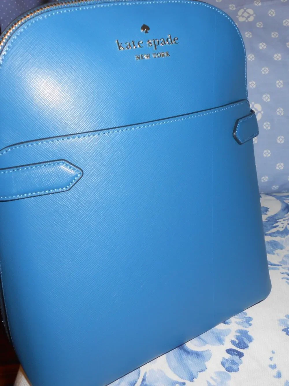 NWT Kate Spade Staci Dome Backpack Sapphire Leather Blue Bag K7340